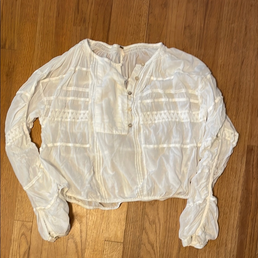 Free People Along The Beach White Long Sleeve Blouse